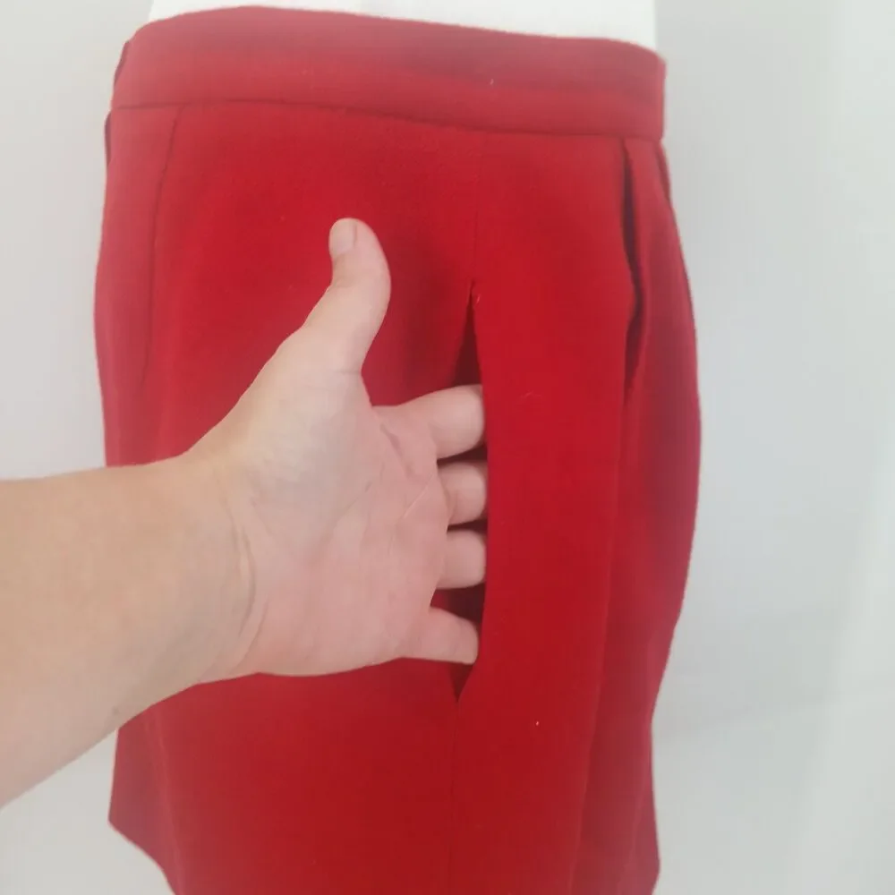 womans vintage red wool skirt with pockets knee length size 6/8 small medium